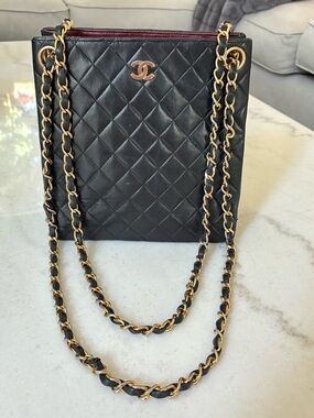 CHANEL Black Quilted Lambskin Crossbody with Gold Hardware